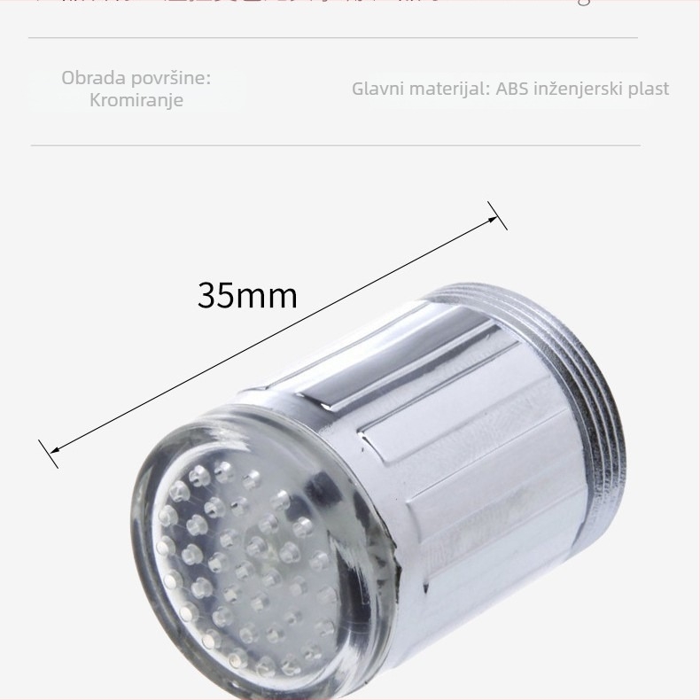 Aerator za slavinu s kontrolom temperature i promjenom boje, osvijetljenjem u tri boje — ABS materijal, model Db-0.123, ABS-UV površinska obrada, radna temperatura ispod 100°C, univerzalna izravna ugradnja