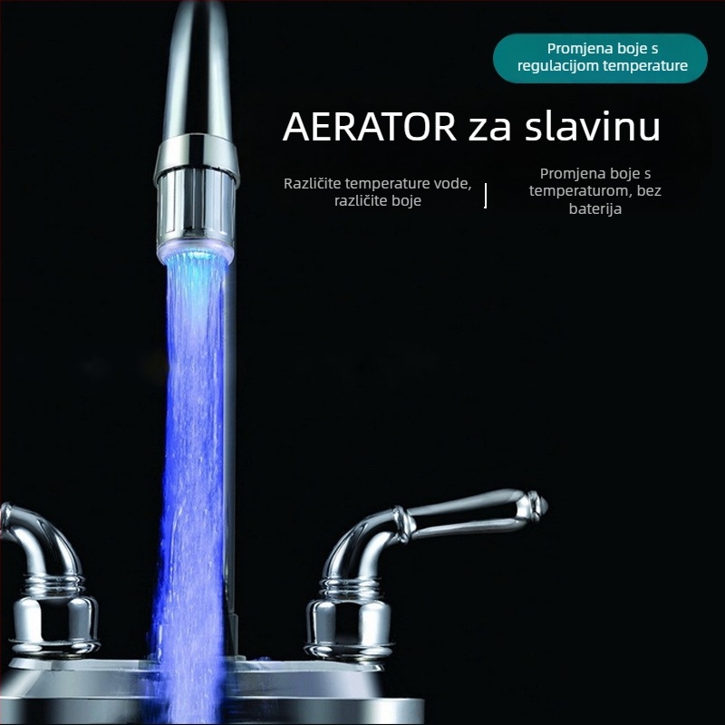 Aerator za slavinu s kontrolom temperature i promjenom boje, osvijetljenjem u tri boje — ABS materijal, model Db-0.123, ABS-UV površinska obrada, radna temperatura ispod 100°C, univerzalna izravna ugradnja