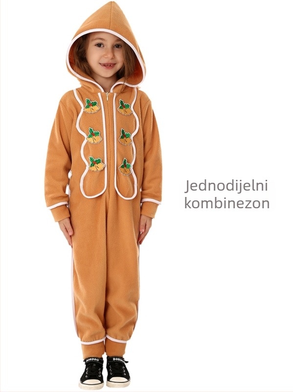 Dječji cosplay kostim Djed Božićnjak od medenjaka za scenu i fotografiranje, flanel pidžama, unisex, 95% poliester, ljeto 2025, do 17 godina