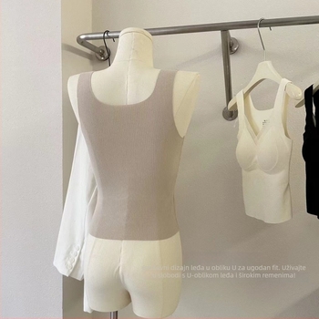 Ženski termo prsluk s V izrezom, bez šavova, s integriranim košaricama i jastučićem za prsni koš, dvostruki sloj, poliestersko vlakno, 141–160 g/m²