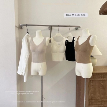 Ženski termo prsluk s V izrezom, bez šavova, s integriranim košaricama i jastučićem za prsni koš, dvostruki sloj, poliestersko vlakno, 141–160 g/m²