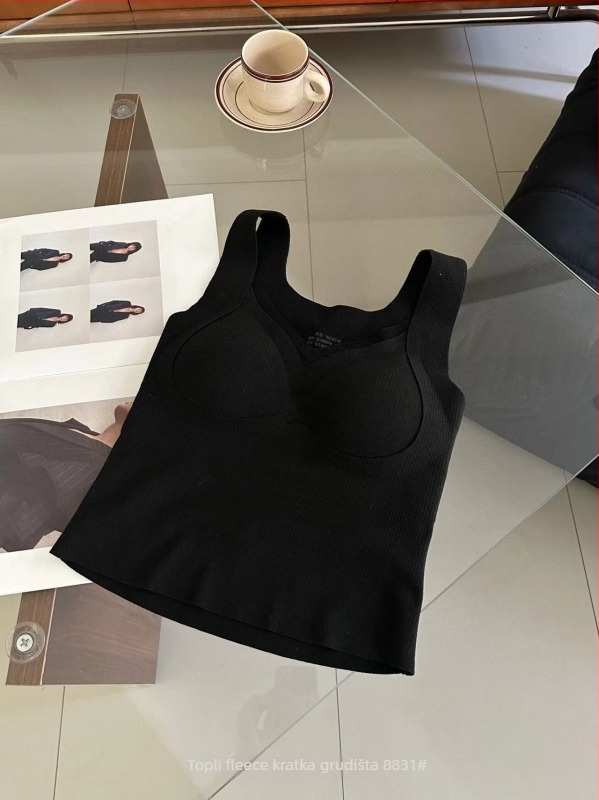 Ženski termo prsluk s V izrezom, bez šavova, s integriranim košaricama i jastučićem za prsni koš, dvostruki sloj, poliestersko vlakno, 141–160 g/m²