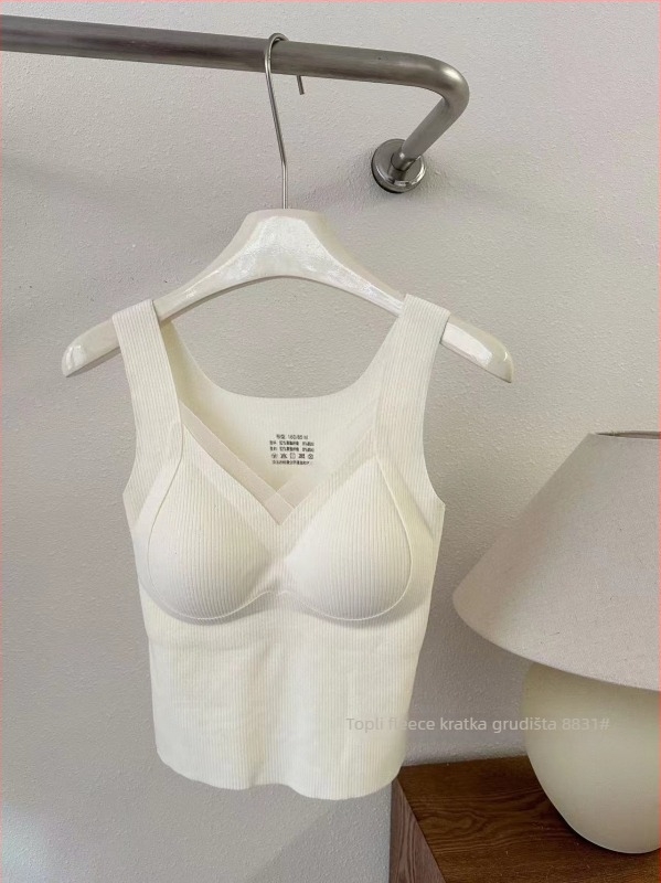 Ženski termo prsluk s V izrezom, bez šavova, s integriranim košaricama i jastučićem za prsni koš, dvostruki sloj, poliestersko vlakno, 141–160 g/m²