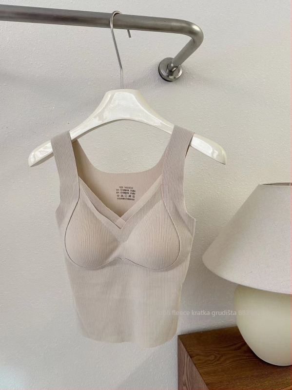 Ženski termo prsluk s V izrezom, bez šavova, s integriranim košaricama i jastučićem za prsni koš, dvostruki sloj, poliestersko vlakno, 141–160 g/m²