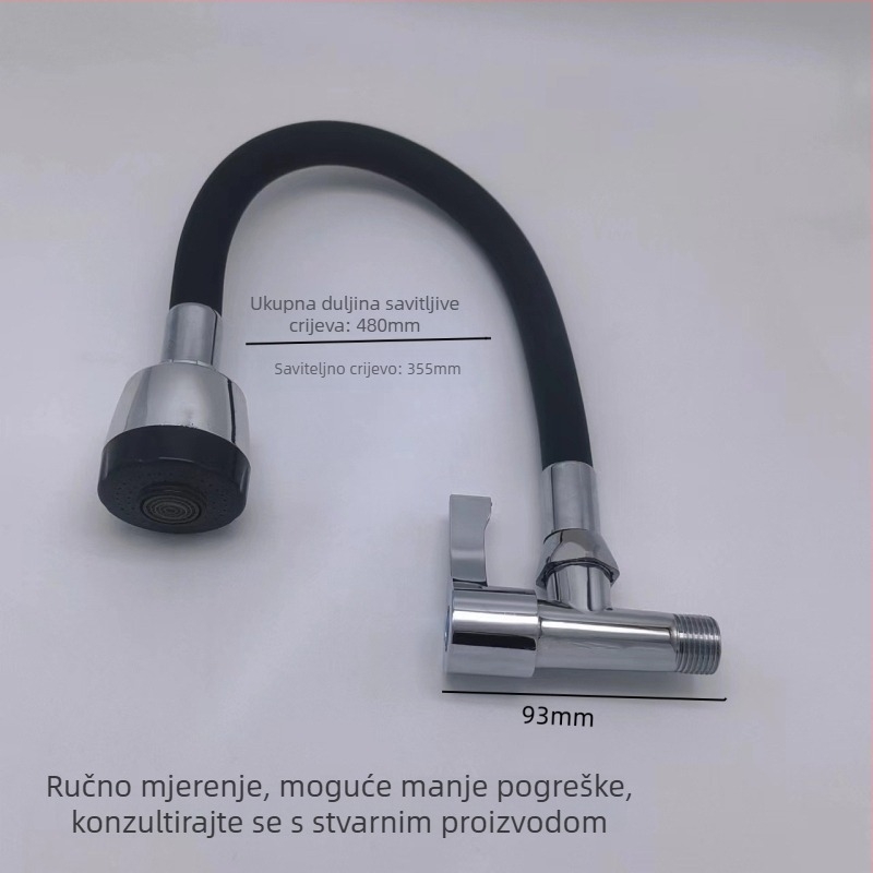 Kuhinjski miješalica od cinkovog legura, keramičko jezgro ventila, nominalni tlak 1,0 MPa, radna temperatura 0–90°C, promjer ulaza/izlaza 20 mm