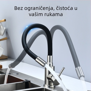 Kuhinjski miješani slavine od 304 nehrđajućeg čelika s fleksibilnim crijevom, okretni, keramički disk ventil