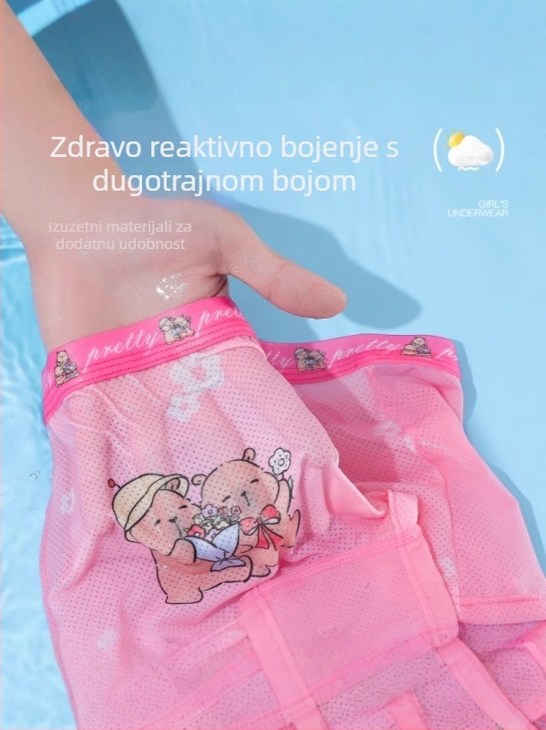 Dječje gaćice za djevojčice, prozračne mrežaste Ice Silk tkanine, crtani dizajn, za uzrast 3-8 godina