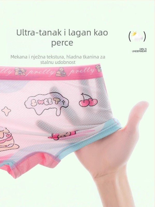 Dječje gaćice za djevojčice, prozračne mrežaste Ice Silk tkanine, crtani dizajn, za uzrast 3-8 godina