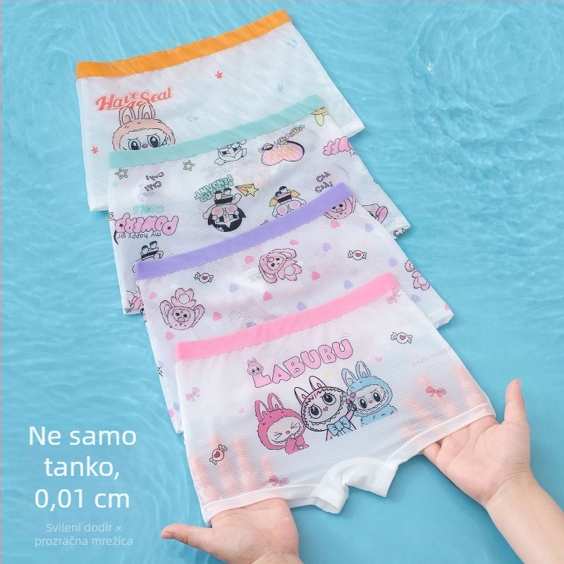 Dječje gaćice za djevojčice, prozračne mrežaste Ice Silk tkanine, crtani dizajn, za uzrast 3-8 godina