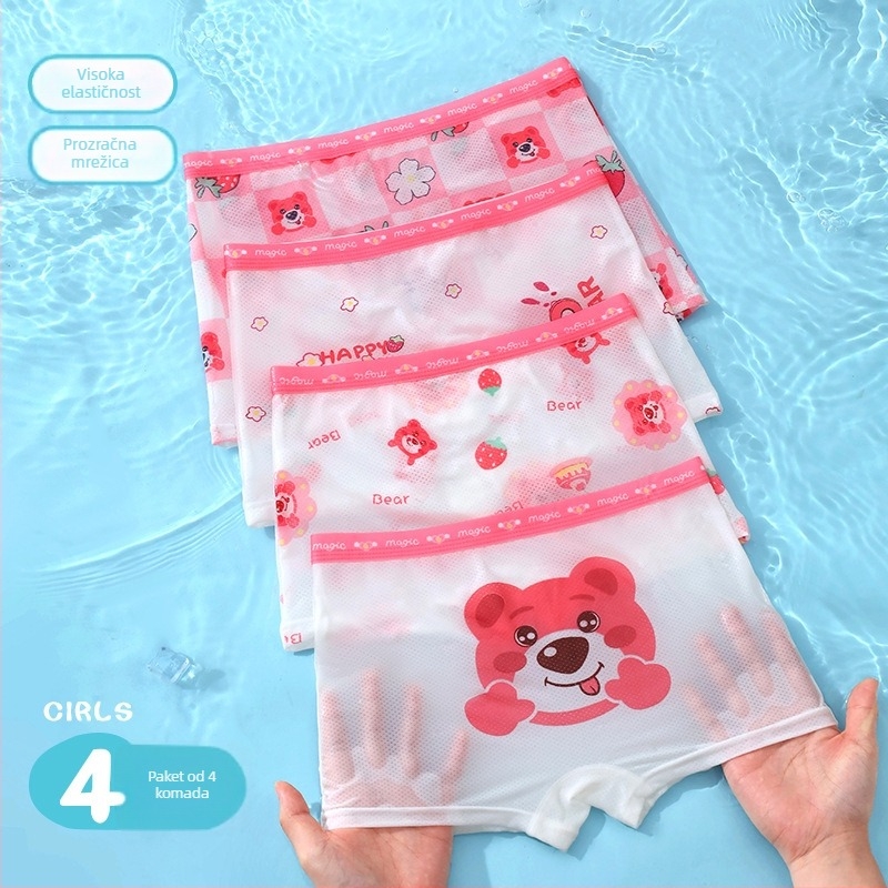 Dječje gaćice za djevojčice, prozračne mrežaste Ice Silk tkanine, crtani dizajn, za uzrast 3-8 godina