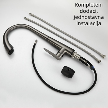 Kuhinjski slavina s izvučnim vratom, nehrđajući čelik, keramički disk ventilu, ulaz 1/2 in, nominalni tlak 1 MPa, radna temperatura 0–90 °C