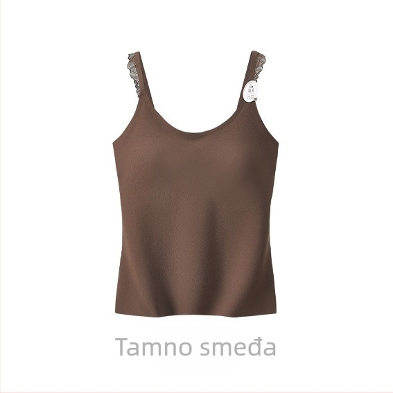 Ženski termalni top s čipkom i ugrađenim jastučićima za dojke, bez grudnjaka, unutarnji zimski top, materijal najlon, jednostruki, izrez U