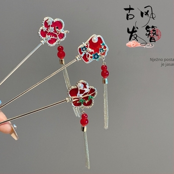 Metalna ukosnica za kosu s cvjetnim resicama, vintage kineskog stila, ručno izrađena, ljeto 2024