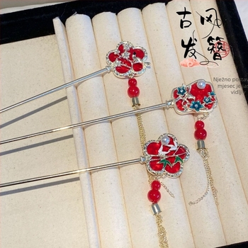 Metalna ukosnica za kosu s cvjetnim resicama, vintage kineskog stila, ručno izrađena, ljeto 2024