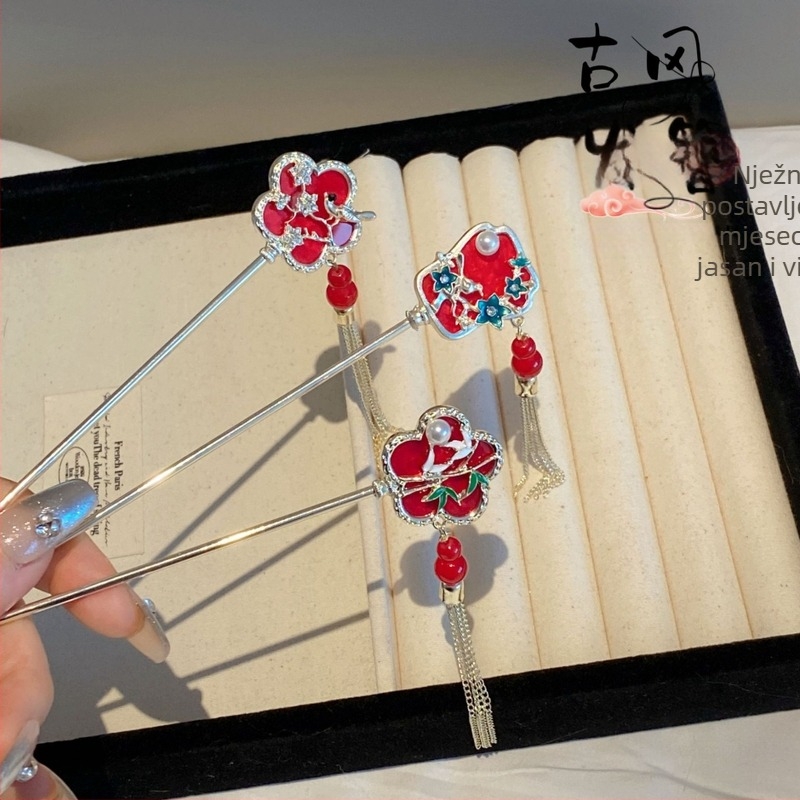 Metalna ukosnica za kosu s cvjetnim resicama, vintage kineskog stila, ručno izrađena, ljeto 2024