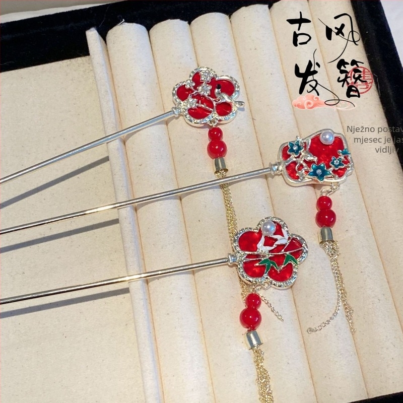 Metalna ukosnica za kosu s cvjetnim resicama, vintage kineskog stila, ručno izrađena, ljeto 2024