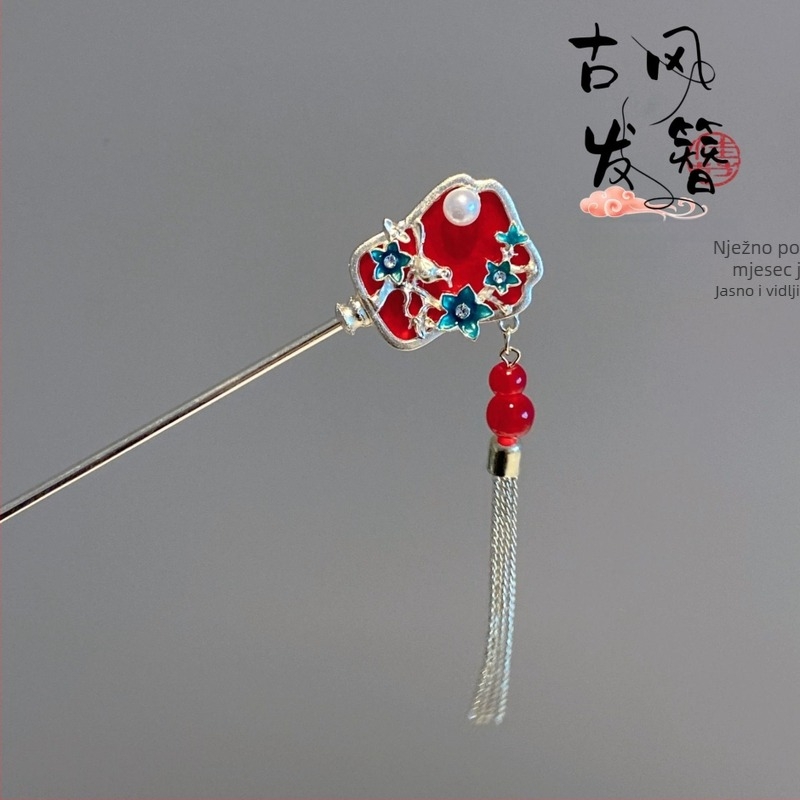 Metalna ukosnica za kosu s cvjetnim resicama, vintage kineskog stila, ručno izrađena, ljeto 2024