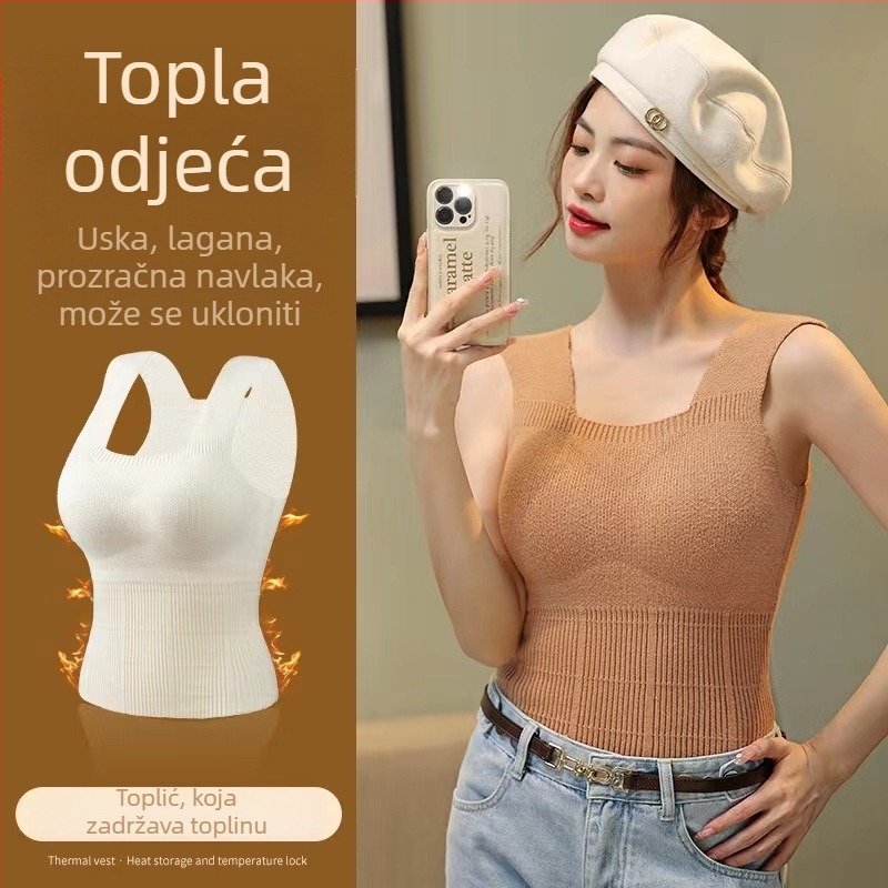 Ženska termo vesta od viskoze s V-izrezom i jastučićem za prsima, fleece podstava, jednobojna, pulover