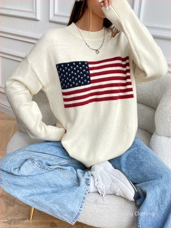 Pleteni pulover Arctic velvet od viskoze; V-izrez; dugi rukavi; širok kroj; gradski hipster stil.