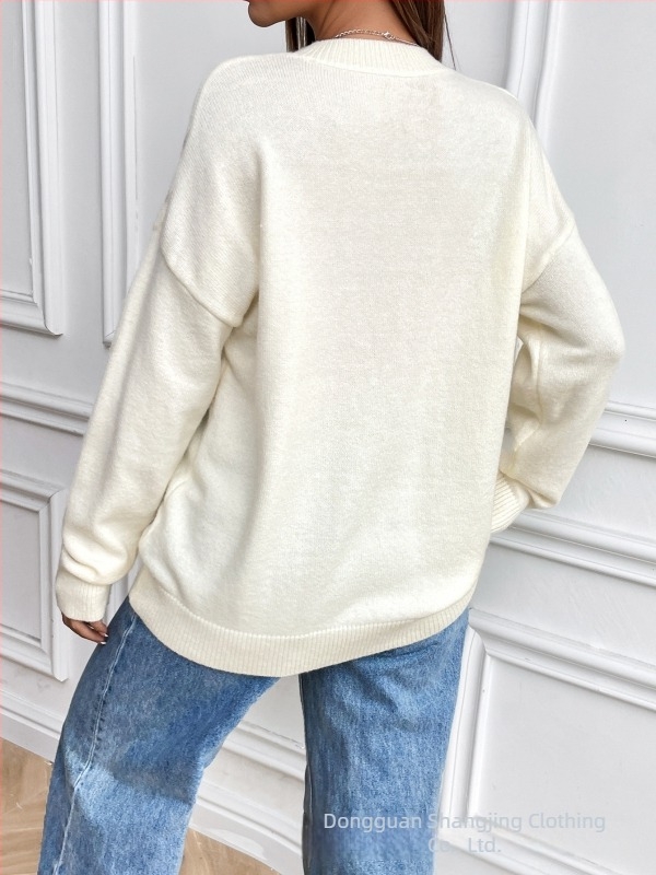 Pleteni pulover Arctic velvet od viskoze; V-izrez; dugi rukavi; širok kroj; gradski hipster stil.