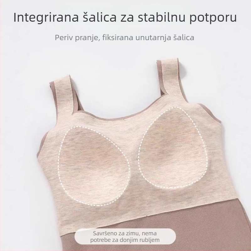 Ženska termalna vesta s integriranim jastučićima za prsni dio, flis podstava, samonagrajujuća, gusta tkanina, okrugli izrez