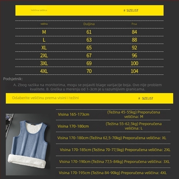 Muški termalni prsluk s baršunastom podstavom, dvostruki sloj, okrugli izrez, zatvaranje zipom, poliester materijal