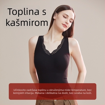 Ženska termalna podloga s čipkom, s integriranim jastučićem za prsni dio, antibakterijsko, bešumni, V-izrez