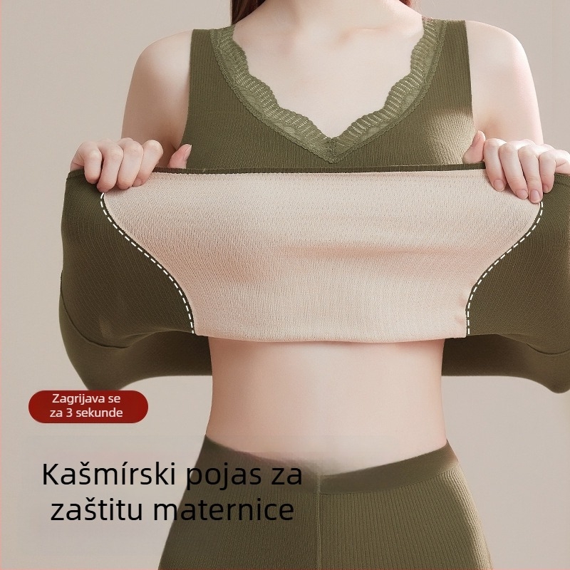 Ženska termalna podloga s čipkom, s integriranim jastučićem za prsni dio, antibakterijsko, bešumni, V-izrez