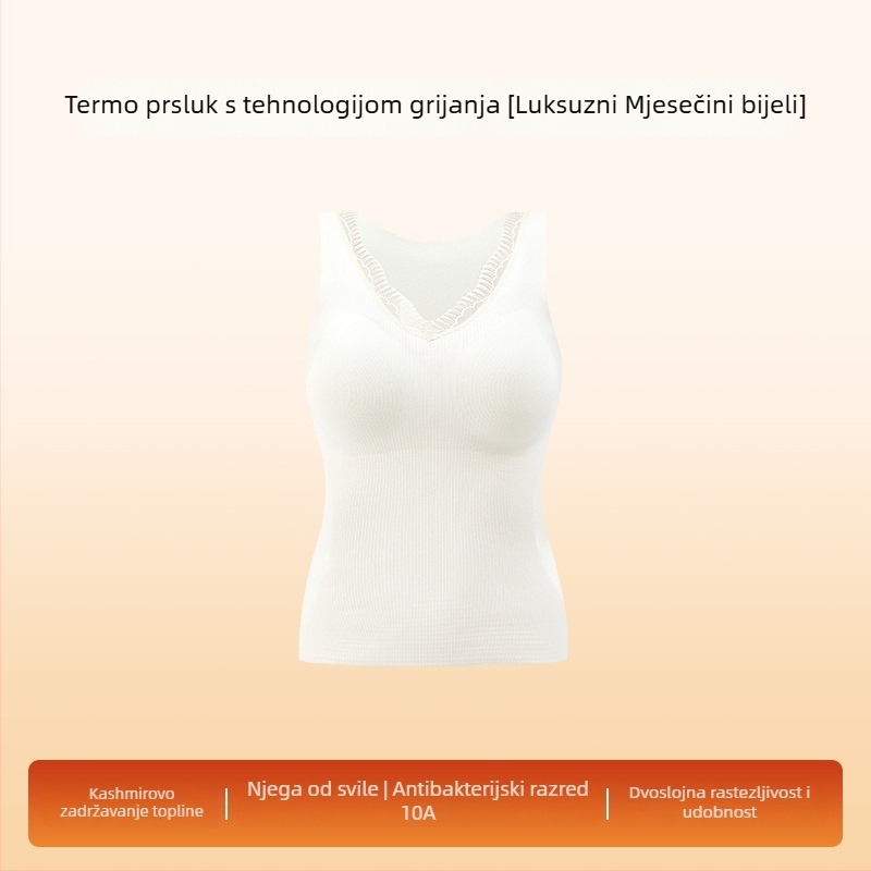 Ženska termalna podloga s čipkom, s integriranim jastučićem za prsni dio, antibakterijsko, bešumni, V-izrez