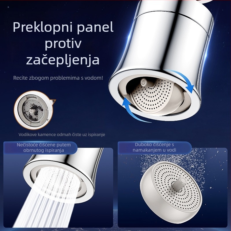 Proširenje kuhinjske slavine s okretna glavom protiv prskanja — nehrđajući čelik + ABS, elektroplating, suvremen dizajn