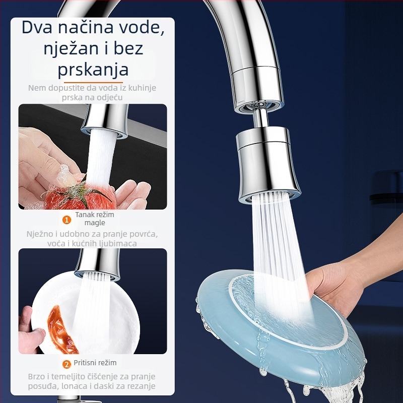 Proširenje kuhinjske slavine s okretna glavom protiv prskanja — nehrđajući čelik + ABS, elektroplating, suvremen dizajn
