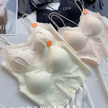 Camisola bez naramenica s francuskom elegantnom cvjetnom čipkom, puni košarica, tanke oblikovane košarice, najlon tkanina