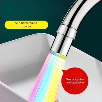 LED slavina za kontrolu temperature s induktivnim pokretanjem; trostruki dizajn; plastično tijelo s brušenim završetkom; jezgro ventila s konstantnom temperaturom; pogodna za masažnu kadu