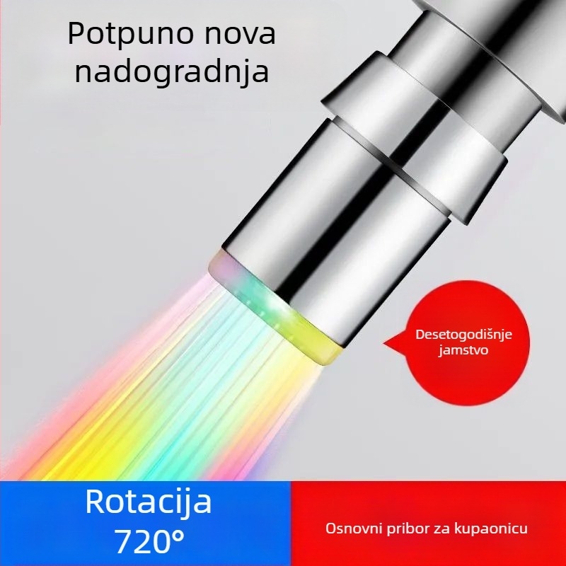 LED slavina za kontrolu temperature s induktivnim pokretanjem; trostruki dizajn; plastično tijelo s brušenim završetkom; jezgro ventila s konstantnom temperaturom; pogodna za masažnu kadu