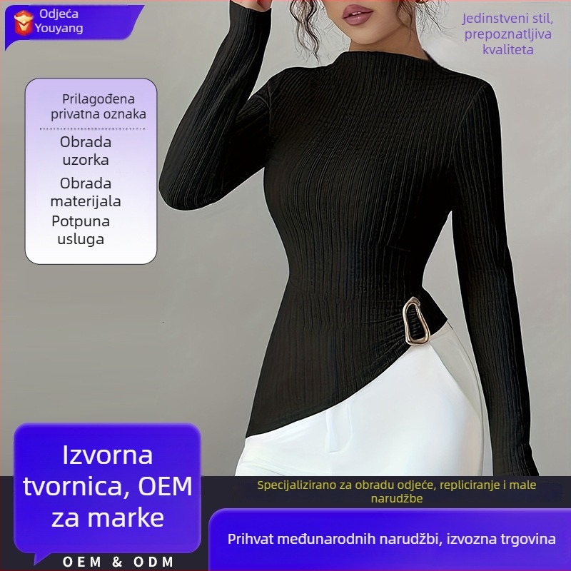 Ženski pleteni top s V izrezom, kratkim rukavima, srcolni uzorak, metalna kopča