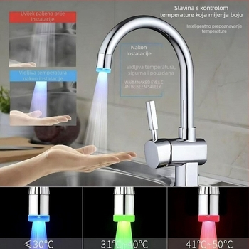 LED slavina s promjenom boje i kontrolom temperature, osvijetljeni vodeni aerator, model Xh-2006, ABS, elektroplating, nazivni tlak 0.5, radna temperatura 70