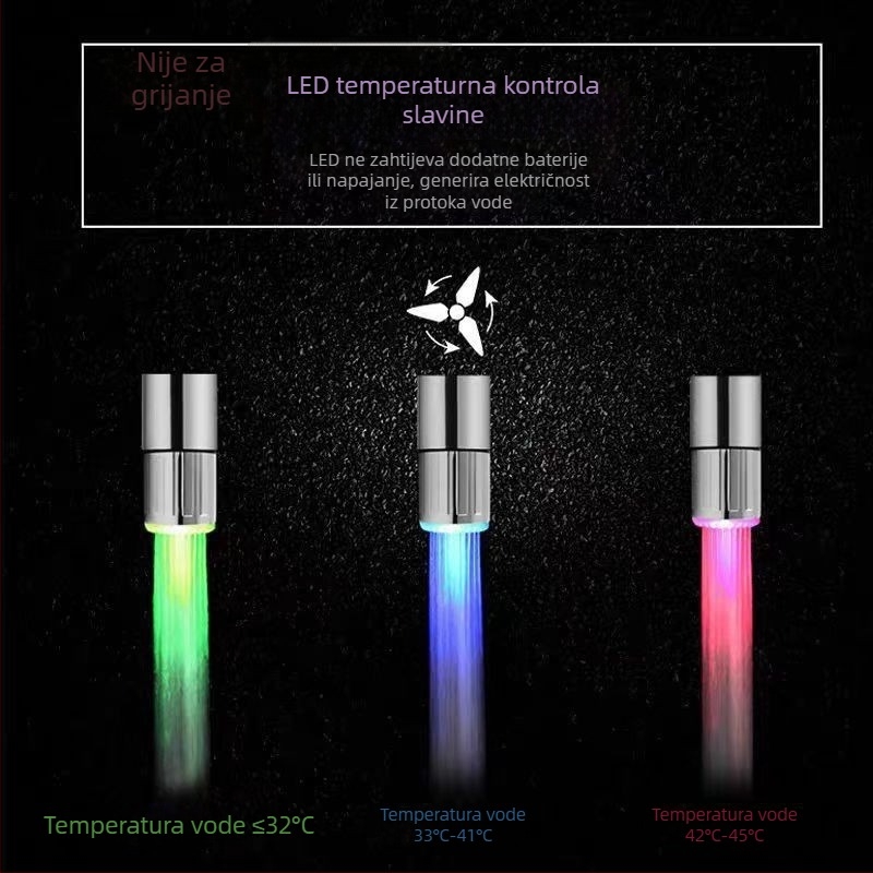 LED slavina s promjenom boje i kontrolom temperature, osvijetljeni vodeni aerator, model Xh-2006, ABS, elektroplating, nazivni tlak 0.5, radna temperatura 70