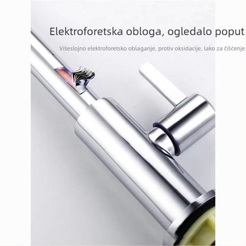 JOMNW kuhinjska slavina od nehrđajućeg čelika, elektroplatirani završni sloj, keramički ventil, uspravna ugradnja, 0–90°C