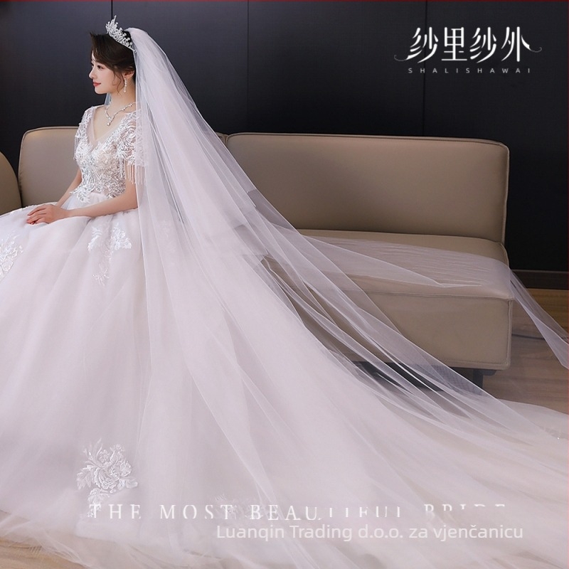 Dvostruki svadbeni veo s mrežastim uzorkom, jednostavan ženski dodatak