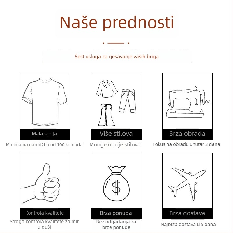 Obrada vanjske odjeće — turnkey OEM, probno ispitivanje 3 dana, kapacitet 3000 komada/dan, vuneni pleteni materijal