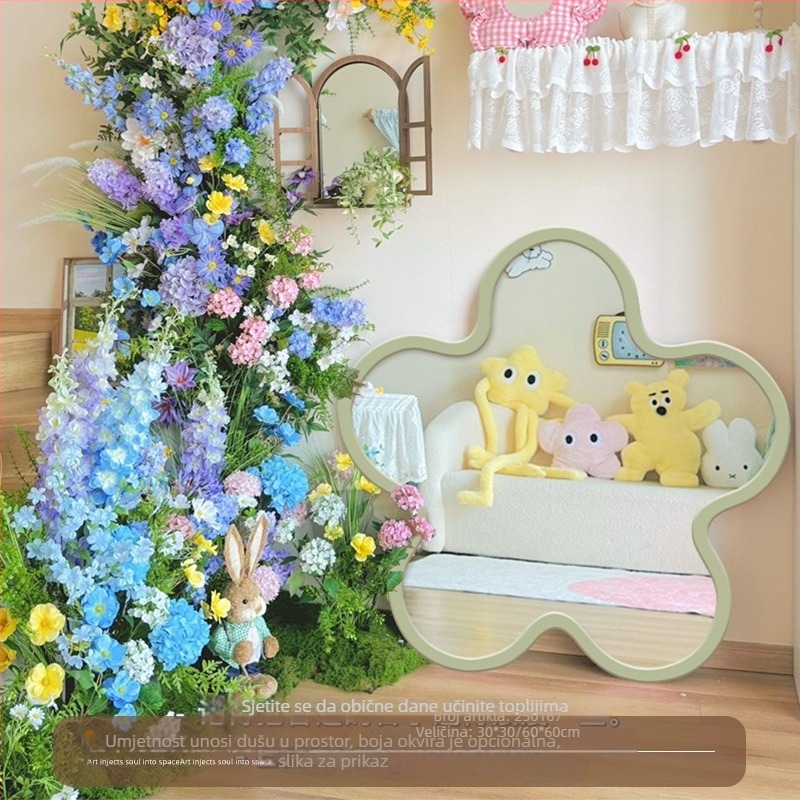 Cvjetno ogledalo – kremasti Instagram stil, bez okvira, stolno ogledalo za šminkanje s abstraktno umjetničkom dizajnom na umjetnoj ploči, pogodno za dnevni boravak ili spavaću sobu