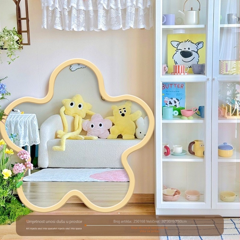 Cvjetno ogledalo – kremasti Instagram stil, bez okvira, stolno ogledalo za šminkanje s abstraktno umjetničkom dizajnom na umjetnoj ploči, pogodno za dnevni boravak ili spavaću sobu