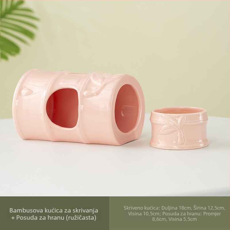 Keramičko gnijezdo za hamstera s bambusovim skloništem, keramički spremnik za vodu i bambusova zdjela – unutarnji minimalistički set, keramički materijal, lako za čišćenje, pravokutni oblik, marka St. Paul
