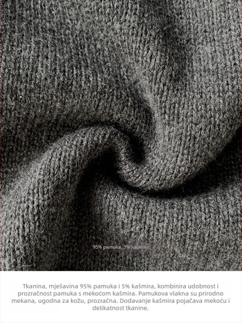 Cardigan pulover s V izrezom, uska silueta, pamuk-kašmir smjesa, duge rukave