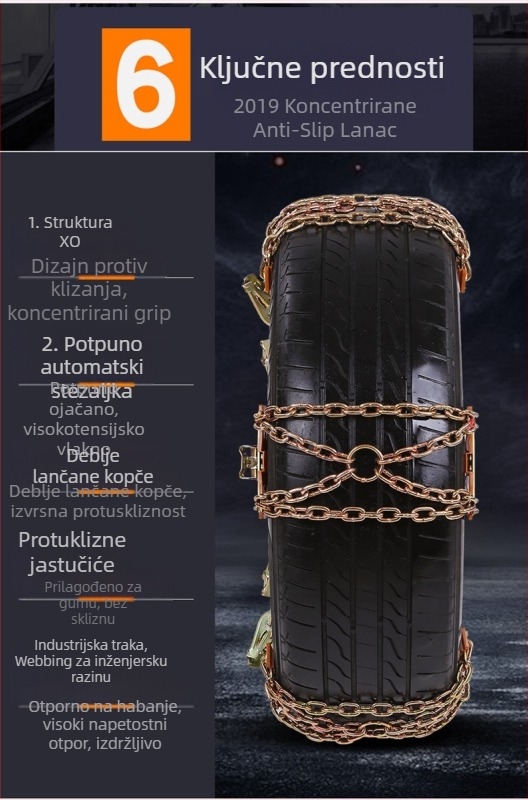 Auto lanac za protivklizanje – čelik, kompatibilan sa sedanom, off-road i SUV, opći model guma, licencirana privatna oznaka