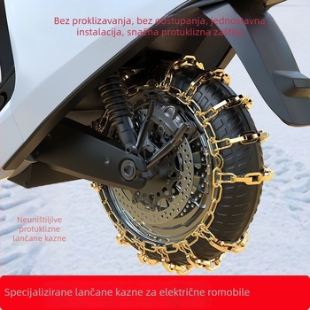 Zimske protuklizne lančane verige za električne romobile, skutere i električni tricikl — Guma; Kompatibilno s električnim skuterima, mopedom i električnim triciklom; Bez prilagođavanja