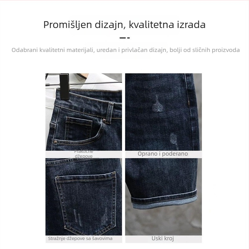Muške traper šorceve - uski kroj, elastični, poderani