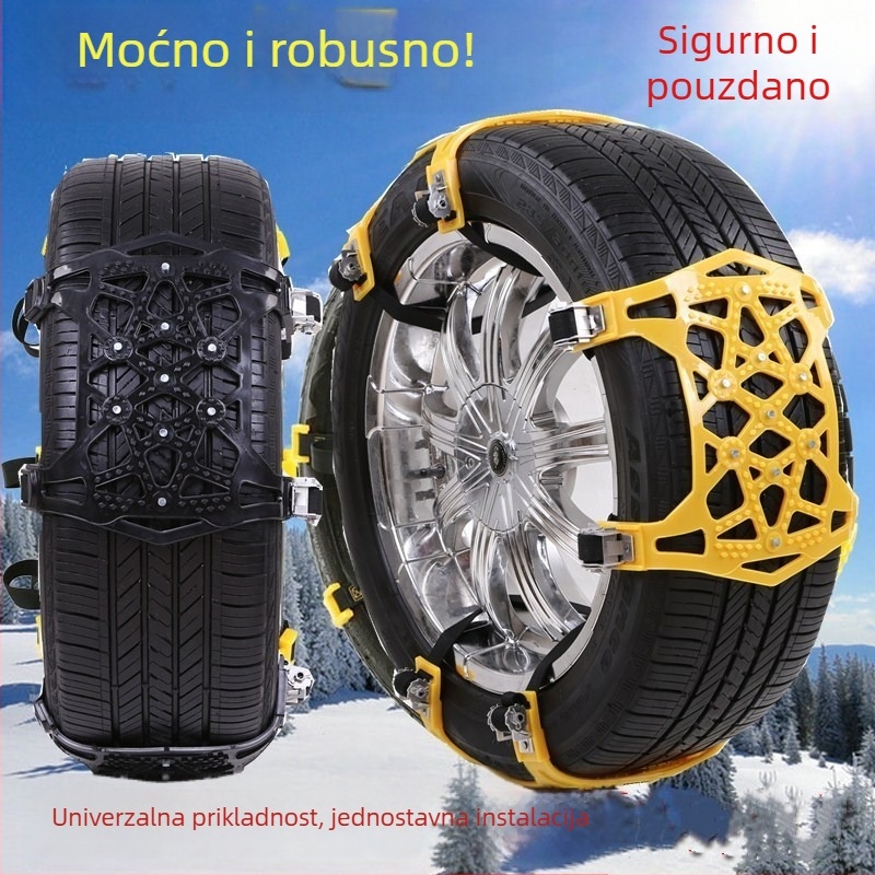 Univerzalne gumene protuklizne lančice u stilu oklopa, 6 komada, za gume 165–275, automobili i SUV