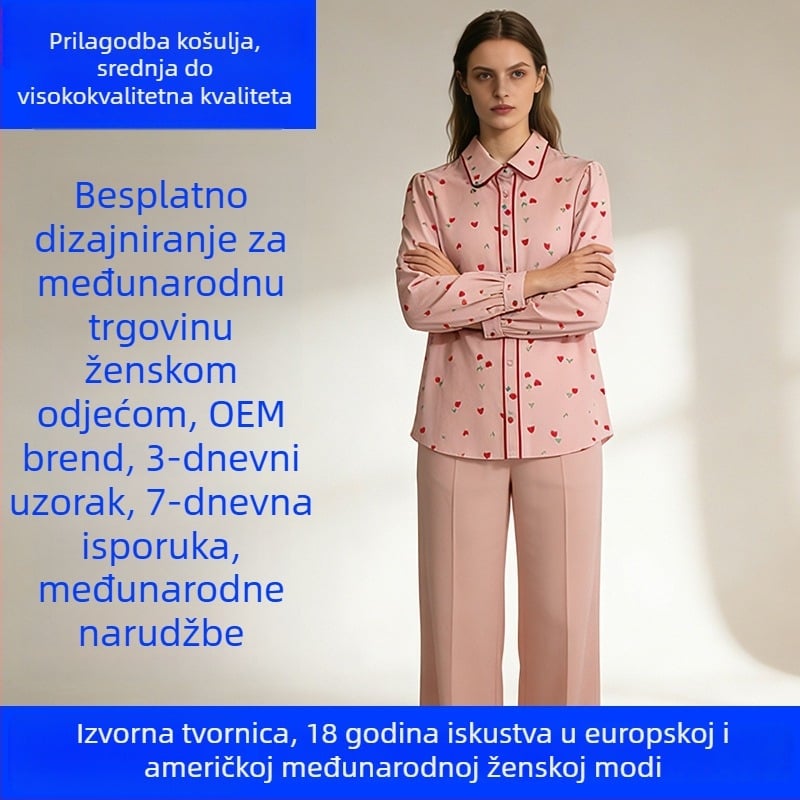 Ženska tkanina košulja OEM i probna proizvodnja — 3-dnevni uzorak, kapacitet 2000 kom/dan, stil Europa-Amerika, glavne tkanine: pamuk, poliester, lan, čipka