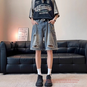 Vintage izlizane traper kratke hlače - visokim strukom, slobodan kroj, izlizani izgled, ljeto (denim, visokim strukom, slobodan kroj, izlizani izgled, ljeto)